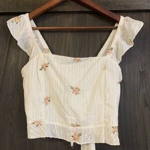 Women's White Floral Eyelet Square-Neck Crop Top
